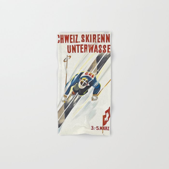 Switzerland Vintage Ski Poster. Bath Towel Gallery Image 1