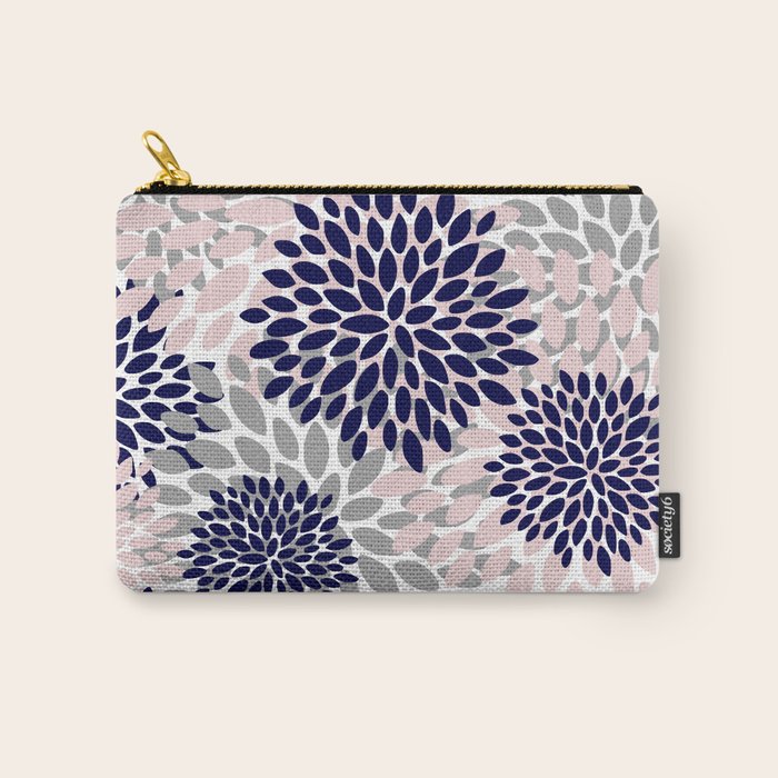 Abstract, Floral Prints, Navy Blue, Grey and Pink Carry All Pouch Gallery Image 1