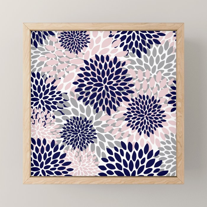 Abstract, Floral Prints, Navy Blue, Grey and Pink Mini Art Print Gallery Image 1