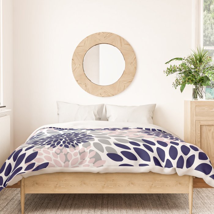 Abstract, Floral Prints, Navy Blue, Grey and Pink Duvet Cover Gallery Image 3
