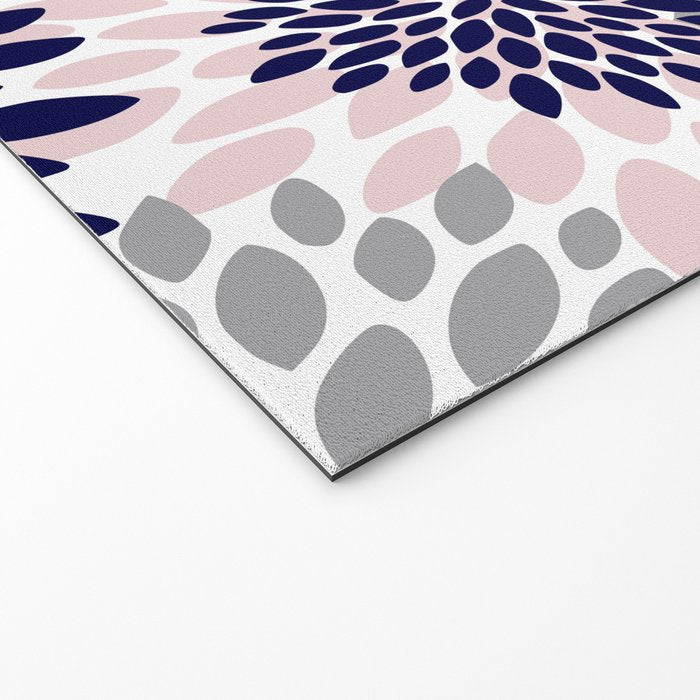 Abstract, Floral Prints, Navy Blue, Grey and Pink Welcome Mat Gallery Image 2