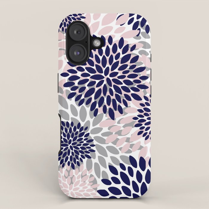 Abstract, Floral Prints, Navy Blue, Grey and Pink iPhone Case Gallery Image 1