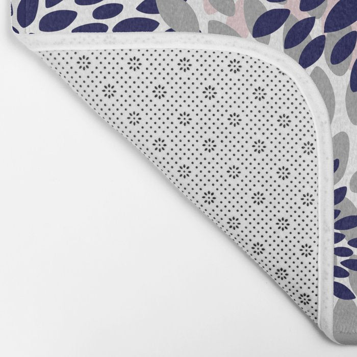 Abstract, Floral Prints, Navy Blue, Grey and Pink Bath Mat Gallery Image 2
