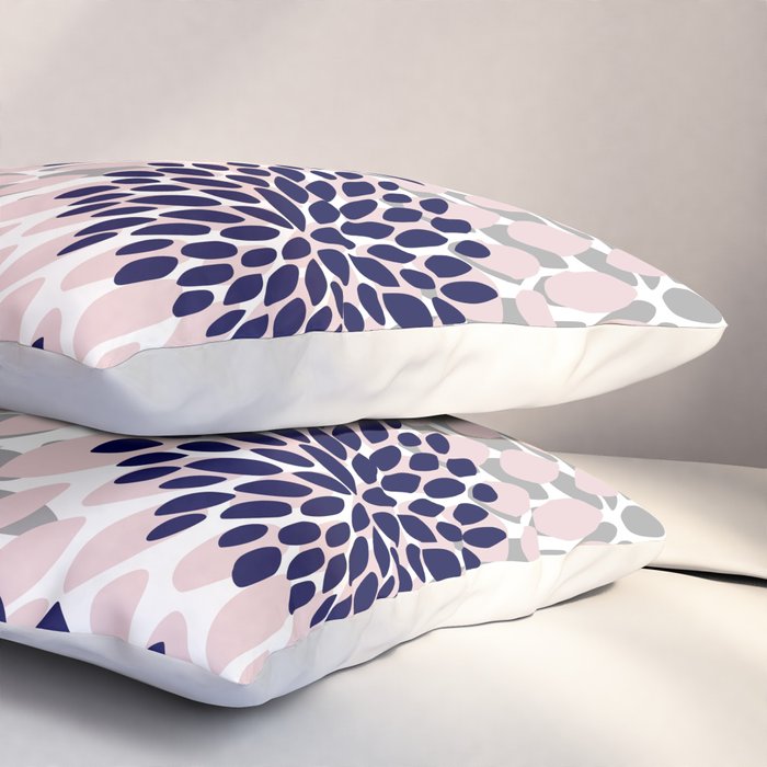 Abstract, Floral Prints, Navy Blue, Grey and Pink Pillow Sham Gallery Image 3