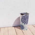 Abstract, Floral Prints, Navy Blue, Grey and Pink Travel Mug Gallery Image 4