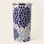 Abstract, Floral Prints, Navy Blue, Grey and Pink Travel Mug Gallery Image 1