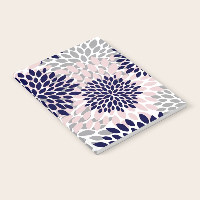 Abstract, Floral Prints, Navy Blue, Grey and Pink Notebook Gallery Image 1