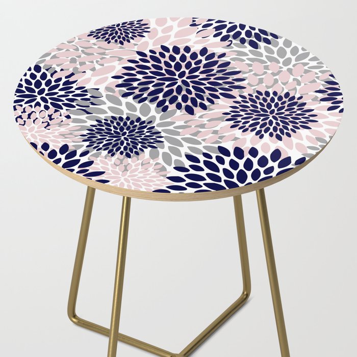 Abstract, Floral Prints, Navy Blue, Grey and Pink Side Table Gallery Image 2