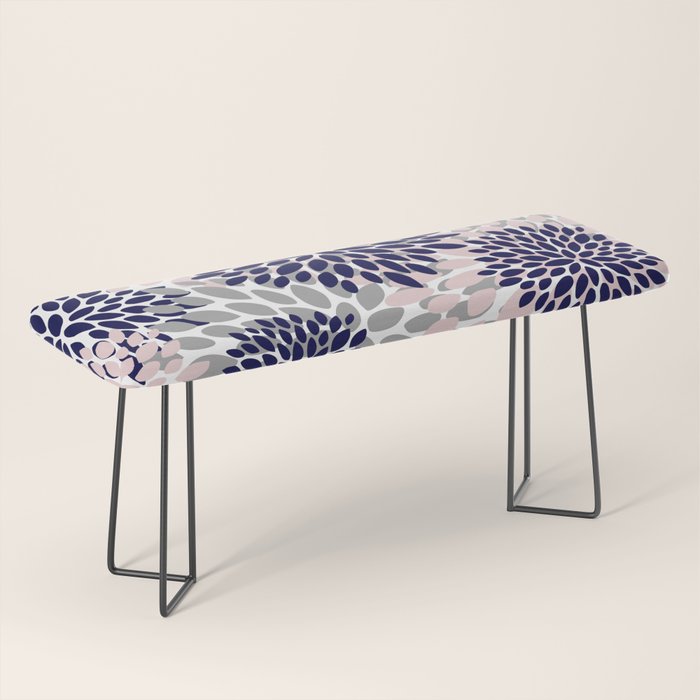 Abstract, Floral Prints, Navy Blue, Grey and Pink Bench Gallery Image 1