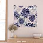 Abstract, Floral Prints, Navy Blue, Grey and Pink Wall Tapestry Gallery Image 2