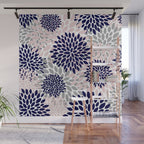 Abstract, Floral Prints, Navy Blue, Grey and Pink Wall Mural Gallery Image 1