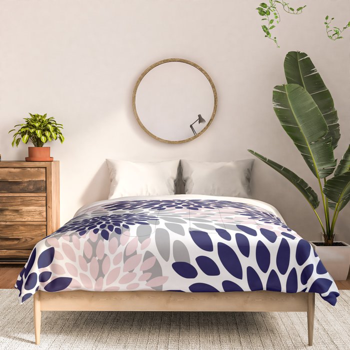 Abstract, Floral Prints, Navy Blue, Grey and Pink Comforter Gallery Image 3