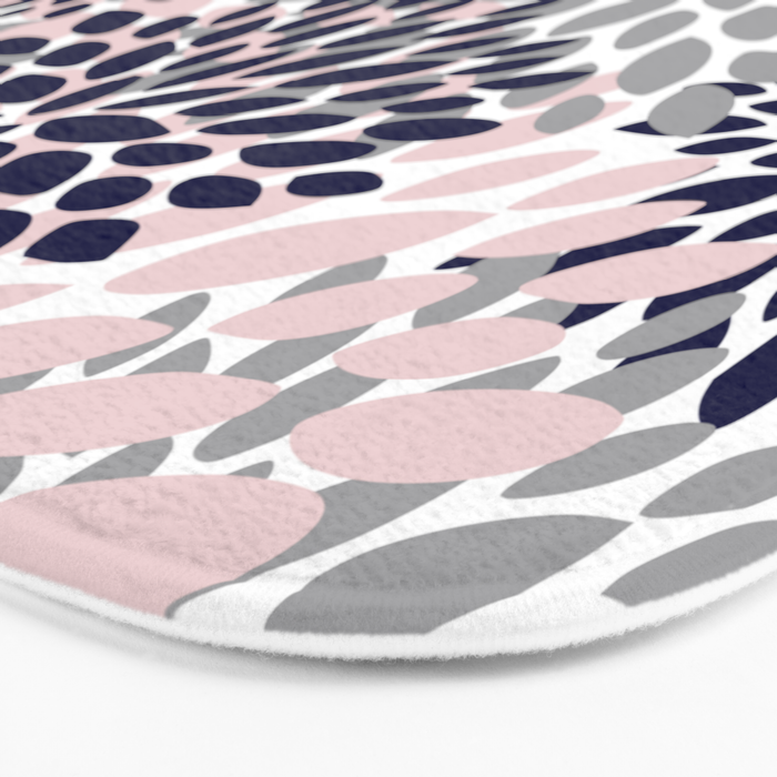 Abstract, Floral Prints, Navy Blue, Grey and Pink Bath Mat Gallery Image 3