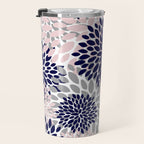 Abstract, Floral Prints, Navy Blue, Grey and Pink Travel Mug Gallery Image 3