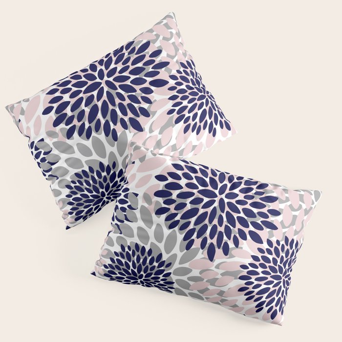 Abstract, Floral Prints, Navy Blue, Grey and Pink Pillow Sham Gallery Image 3