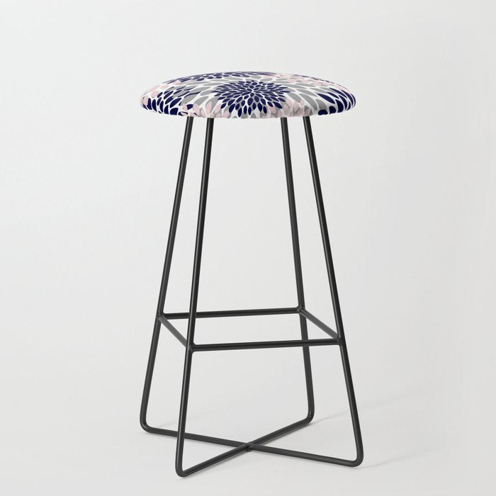 Abstract, Floral Prints, Navy Blue, Grey and Pink Stool Gallery Image 1