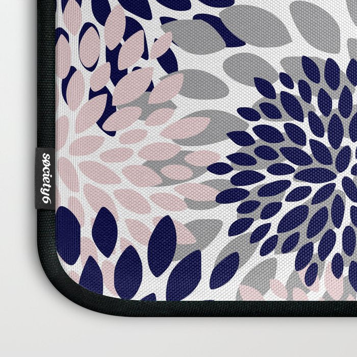 Abstract, Floral Prints, Navy Blue, Grey and Pink Laptop Sleeve Gallery Image 3