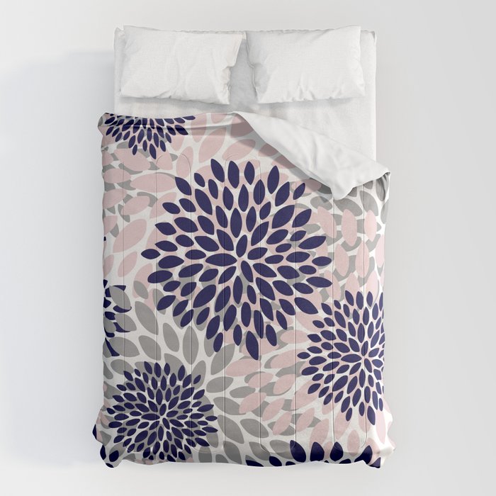 Abstract, Floral Prints, Navy Blue, Grey and Pink Comforter Gallery Image 1