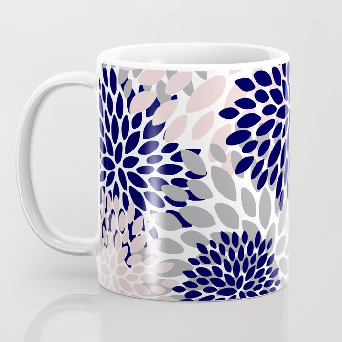 Abstract, Floral Prints, Navy Blue, Grey and Pink Coffee Mug Gallery Image 3