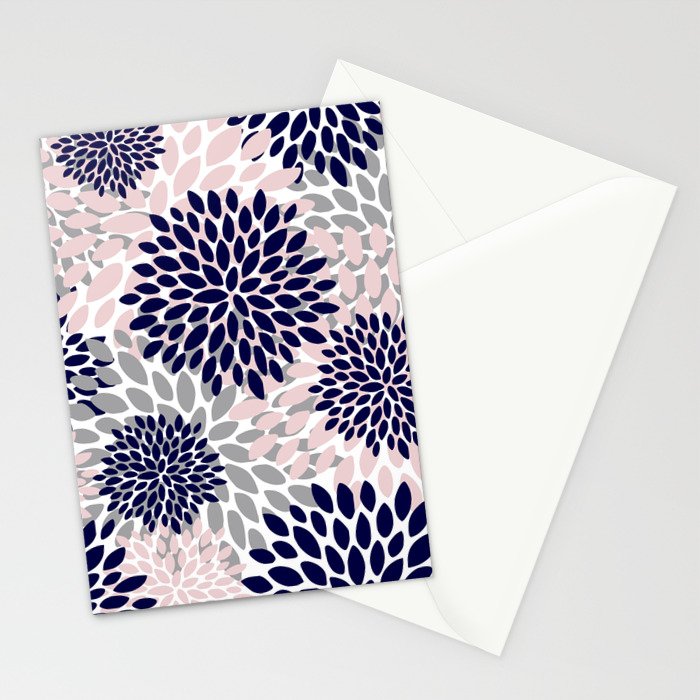 Abstract, Floral Prints, Navy Blue, Grey and Pink Stationery Card Gallery Image 2