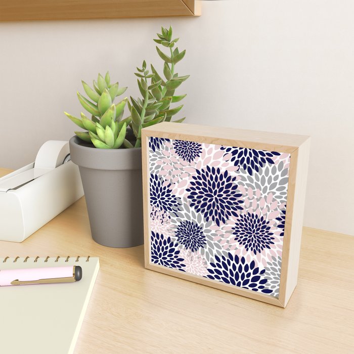 Abstract, Floral Prints, Navy Blue, Grey and Pink Mini Art Print Gallery Image 2