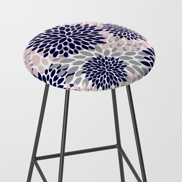Abstract, Floral Prints, Navy Blue, Grey and Pink Stool Gallery Image 2