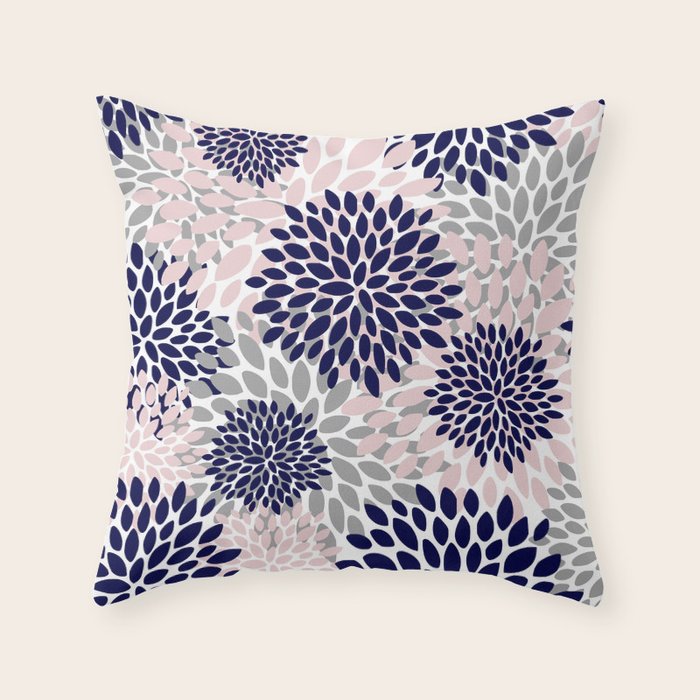 Abstract, Floral Prints, Navy Blue, Grey and Pink Throw Pillow Gallery Image 6