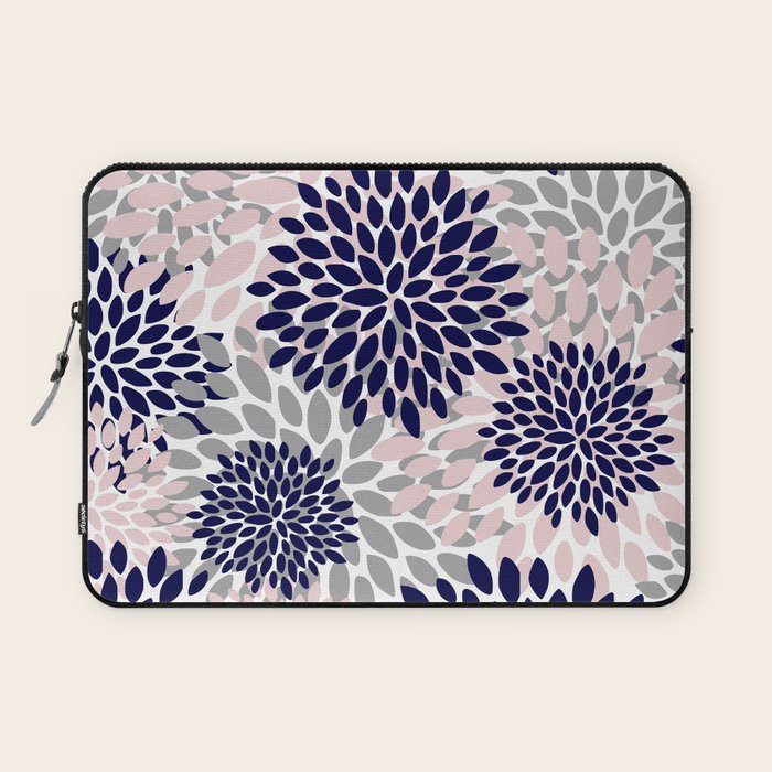 Abstract, Floral Prints, Navy Blue, Grey and Pink Laptop Sleeve Gallery Image 1