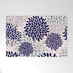 Abstract, Floral Prints, Navy Blue, Grey and Pink Welcome Mat Gallery Image 1