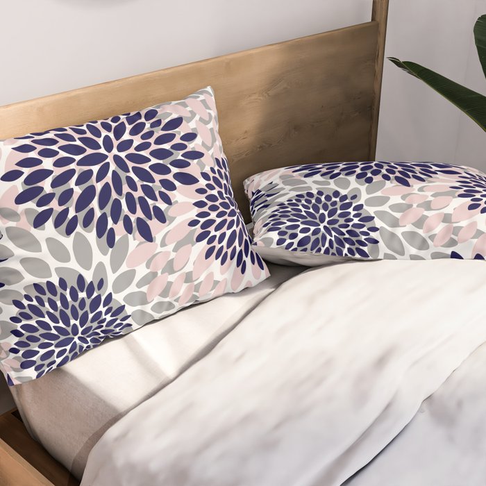 Abstract, Floral Prints, Navy Blue, Grey and Pink Pillow Sham Gallery Image 2