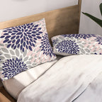 Abstract, Floral Prints, Navy Blue, Grey and Pink Pillow Sham Gallery Image 2