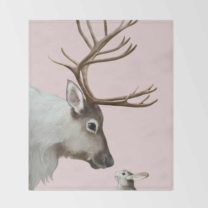 Reindeer and rabbit Throw Blanket Gallery Image 2