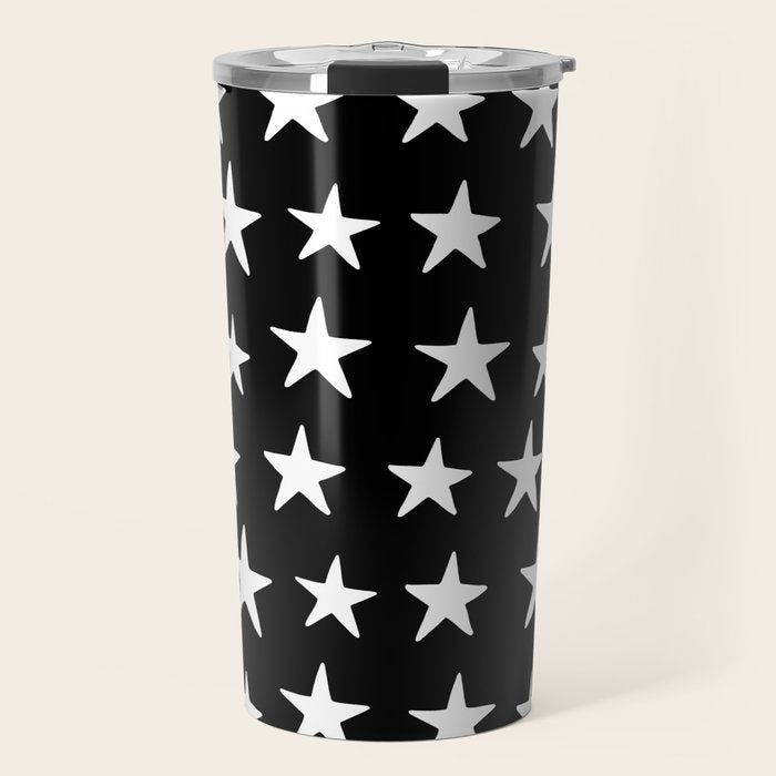 Star Pattern White On Black Travel Mug Gallery Image 1