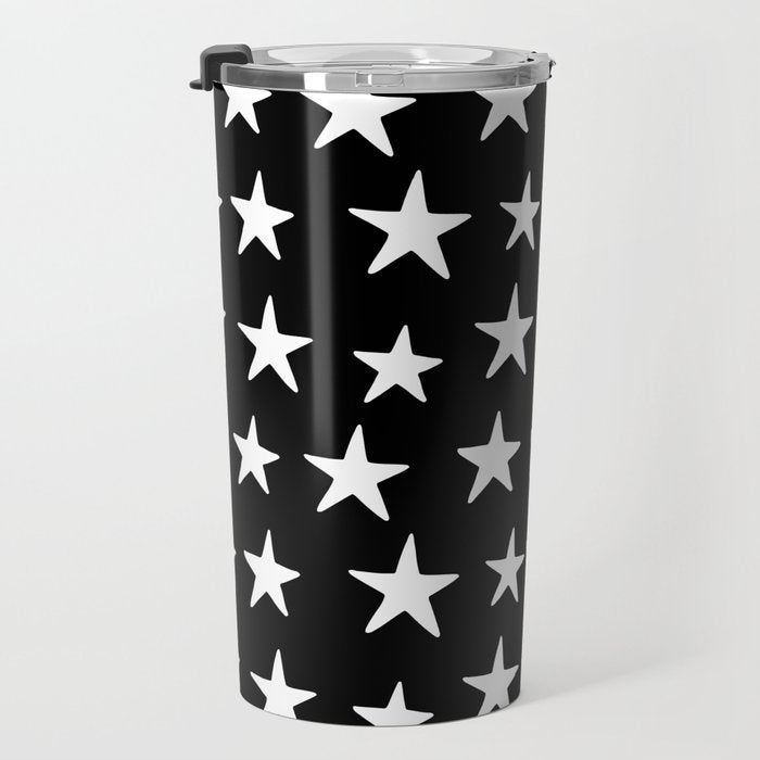 Star Pattern White On Black Travel Mug Gallery Image 3