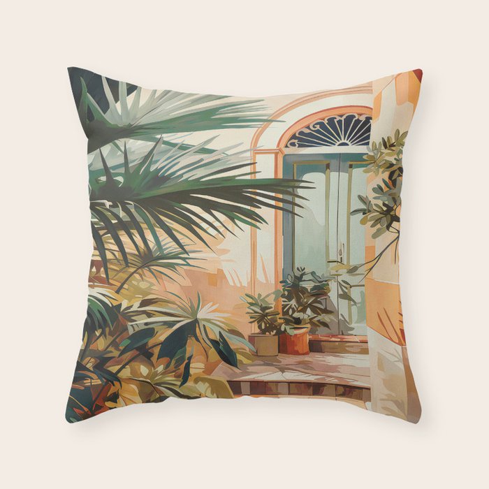 Villa Courtyard Mediterranean Art Throw Pillow Gallery Image 6