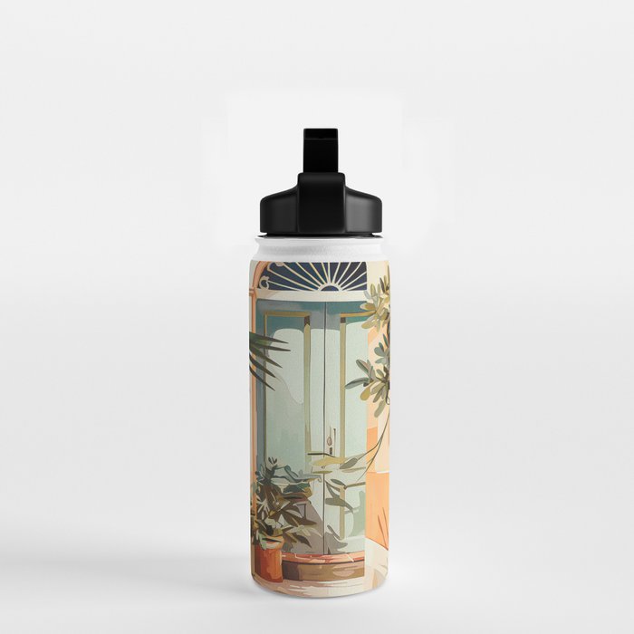 Villa Courtyard Mediterranean Art Water Bottle Gallery Image 2