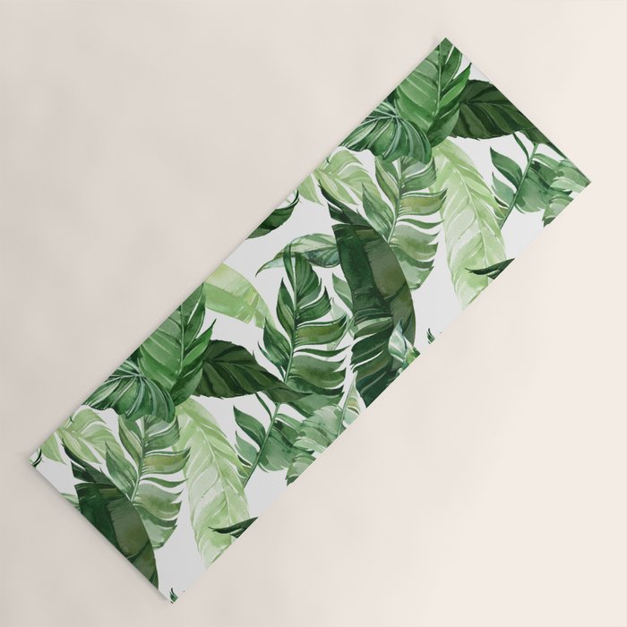 Green leaf watercolor pattern Yoga Mat Gallery Image 1