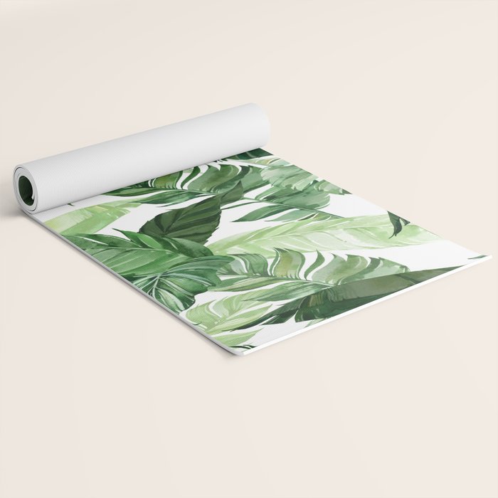 Green leaf watercolor pattern Yoga Mat Gallery Image 2