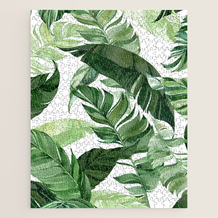 Green leaf watercolor pattern Jigsaw Puzzle Gallery Image 1