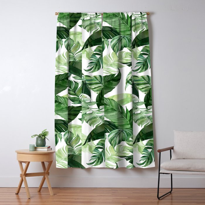 Green leaf watercolor pattern Window Curtain Gallery Image 5