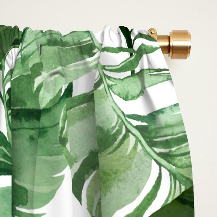 Green leaf watercolor pattern Window Curtain Gallery Image 2