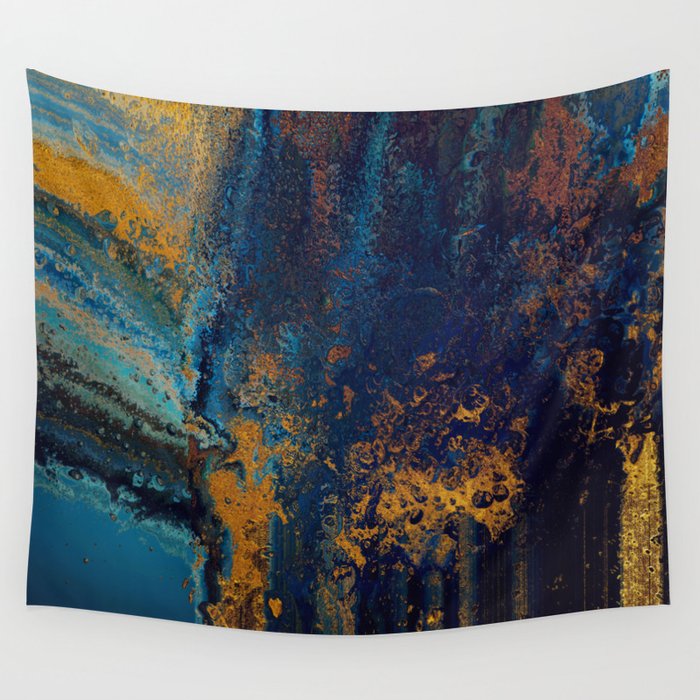 Blue Metallic Abstract Wall Tapestry Gallery Image 4