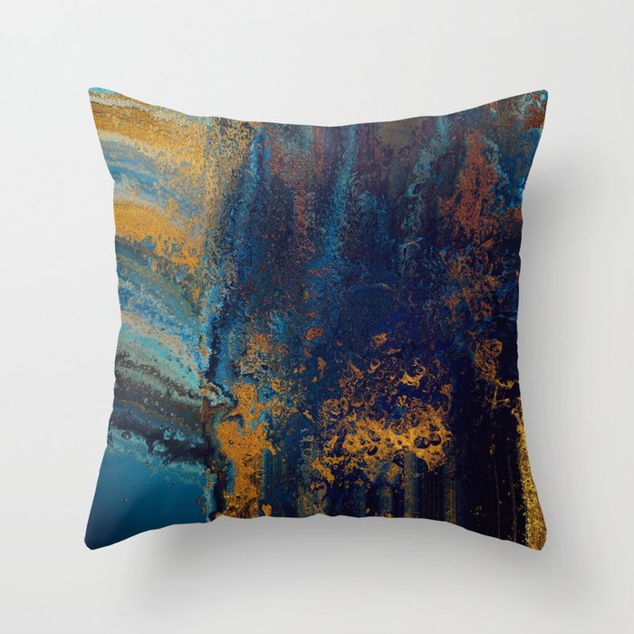 Blue Metallic Abstract Throw Pillow Gallery Image 6