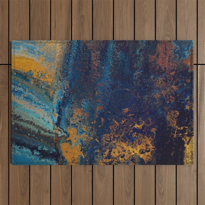 Blue Metallic Abstract Outdoor Rug Gallery Image 1