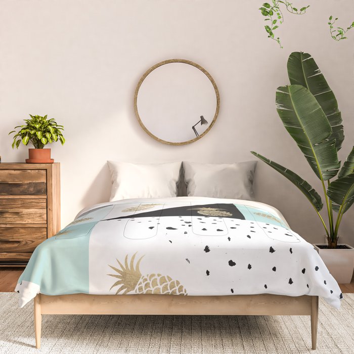 Pastel color block watercolor dots faux gold pineapple Comforter Gallery Image 3