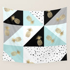 Pastel color block watercolor dots faux gold pineapple Wall Tapestry Gallery Image 4