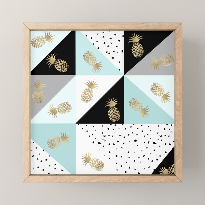 Pastel color block watercolor dots faux gold pineapple Mini Art Print Gallery Image 1
