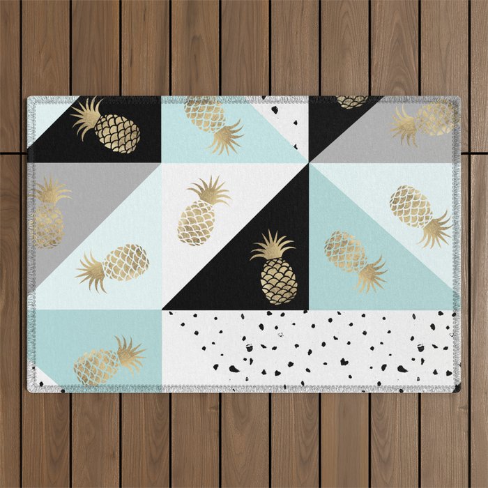 Pastel color block watercolor dots faux gold pineapple Outdoor Rug Gallery Image 1