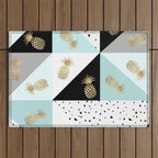 Pastel color block watercolor dots faux gold pineapple Outdoor Rug Gallery Image 1