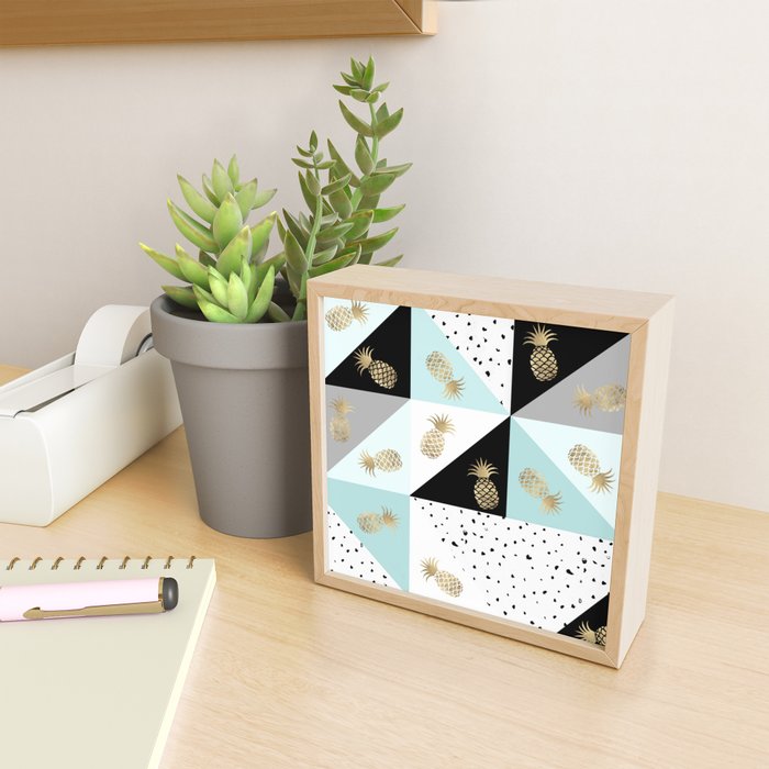 Pastel color block watercolor dots faux gold pineapple Mini Art Print Gallery Image 2